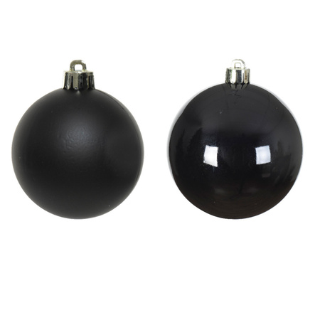 12x Black Christmas baubles 6 cm plastic matte/shiny