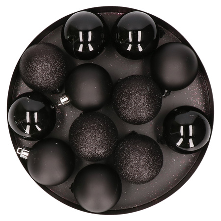 12x Zwarte kerstballen 6 cm kunststof mat/glans