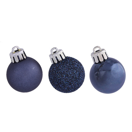 14x Mini plastic dark blue Christmas baubles 3 cm matte/shiny/gl