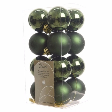 16x Dark green Christmas baubles 4 cm plastic matte/shiny