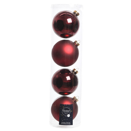 16x Dark red glass Christmas baubles 10 cm shiny and matte