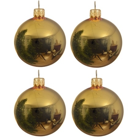 16x Gouden glazen kerstballen 10 cm glans