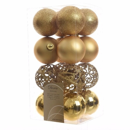 16x Gouden kerstballen 6 cm kunststof mix