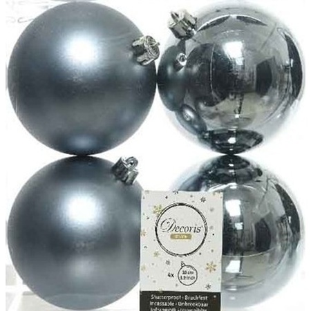 16x Grey blue Christmas baubles 10 cm plastic matte/shiny