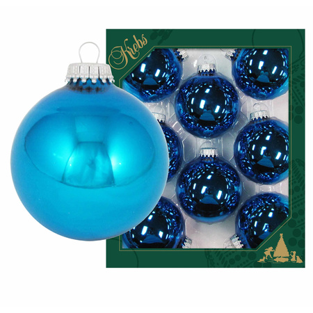 16x Hawaiian blue glass christmas baubles 7 cm