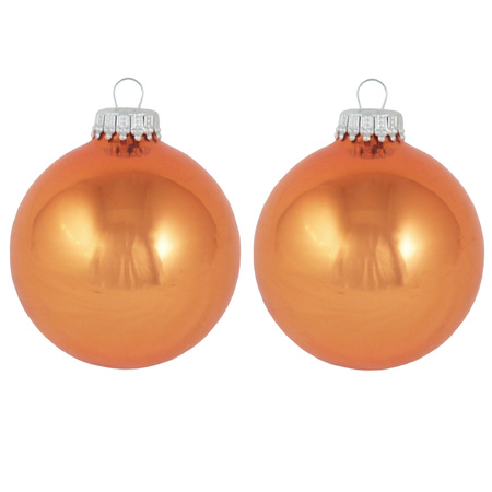 16x Orange Crush glass christmas baubles shiny 7 cm