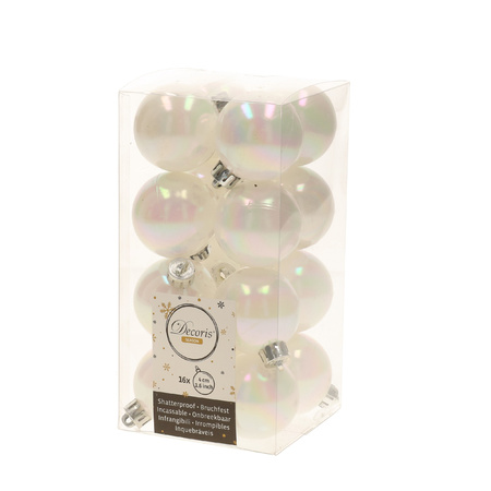 16x Pearl white Christmas baubles 4 cm plastic matte/shiny