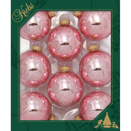 16x Blush pink glass christmas baubles shiny 7 cm