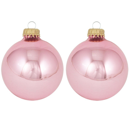 16x Pink blush lichtroze glazen kerstballen glans 7 cm kerstboomversiering