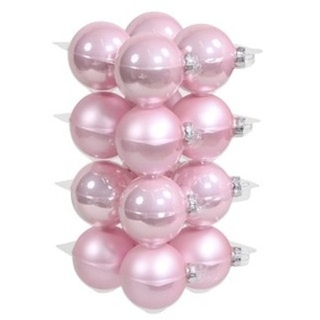 16x Pink glass Christmas baubles 8 cm 