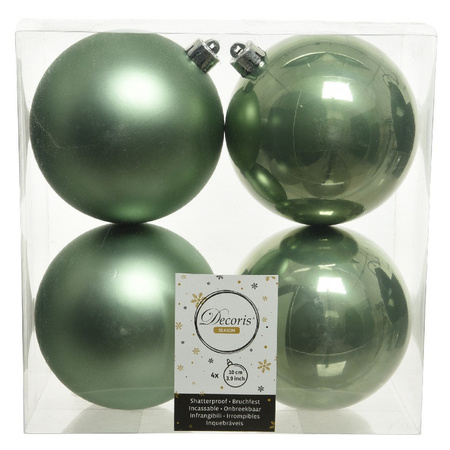 16x Sage green Christmas baubles 10 cm plastic matte/shiny