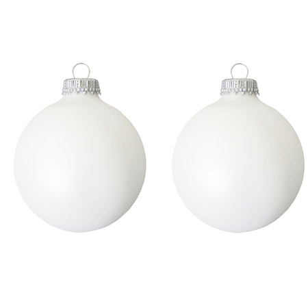 16x Satijn witte glazen kerstballen mat 7 cm kerstboomversiering