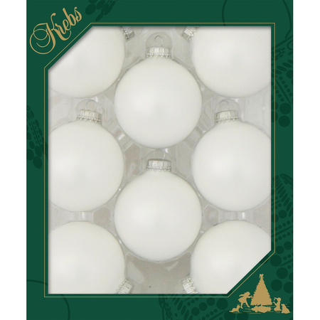 16x White Satin glass christmas baubles matt 7 cm