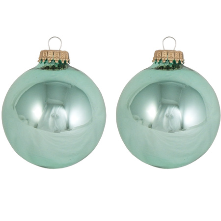 16x Seafoam green glass christmas baubles shiny 7 cm