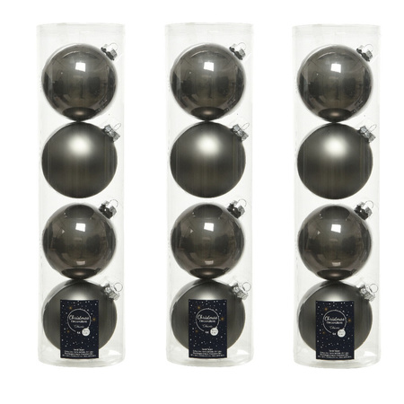 16x stuks glazen kerstballen antraciet (warm grey) 10 cm mat/glans