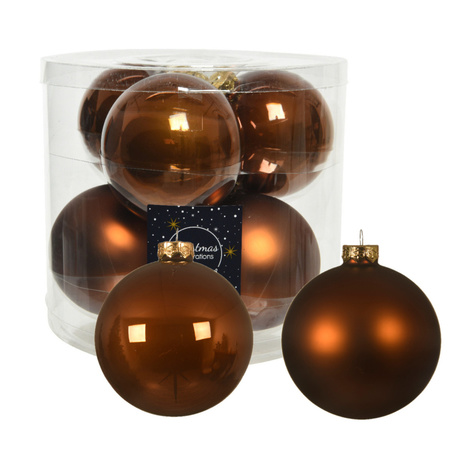 16x stuks glazen kerstballen kaneel bruin 10 cm mat/glans