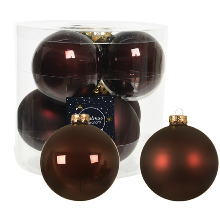 16x stuks glazen kerstballen mahonie bruin 10 cm mat/glans