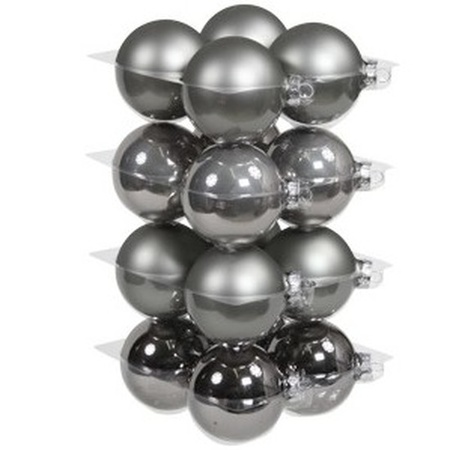 16x Titan grey glass Christmas baubles 8 cm 