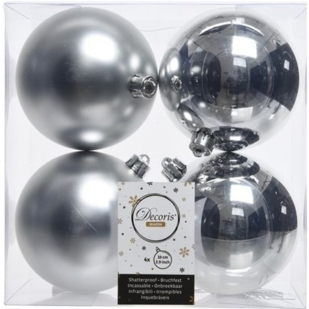 16x Silver Christmas baubles 10 cm plastic matte/shiny