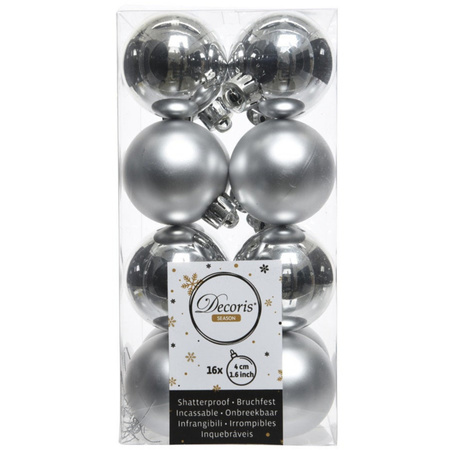 16x Zilveren kerstballen 4 cm kunststof mat/glans