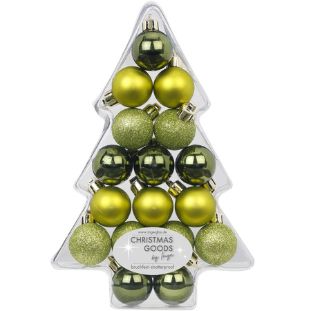 17x Groene kunststof kerstballen pakket 3 cm