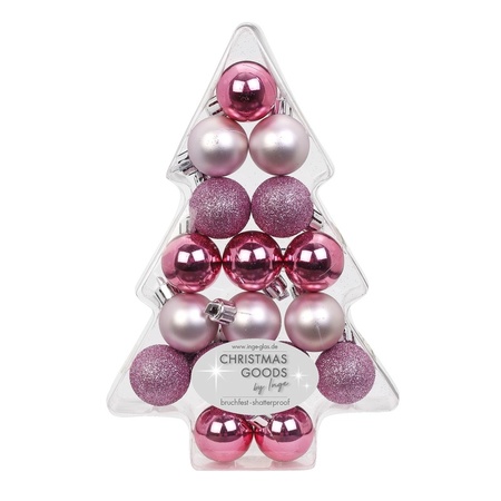 17x Mix roze kunststof kerstballen pakket kerstboom 3 cm