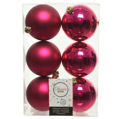 18x Bessen roze kerstballen 8 cm kunststof mat/glans