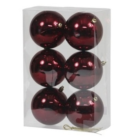 18x Burgundy red Christmas baubles shiny 10 cm plastic 