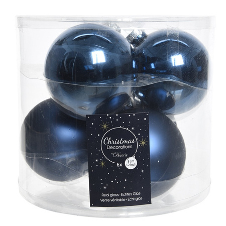 18x Donkerblauwe glazen kerstballen 8 cm glans en mat