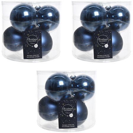 18x Donkerblauwe glazen kerstballen 8 cm glans en mat
