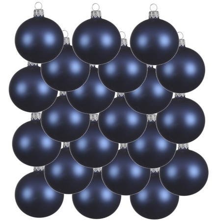 18x Dark blue glass Christmas baubles 8 cm matte