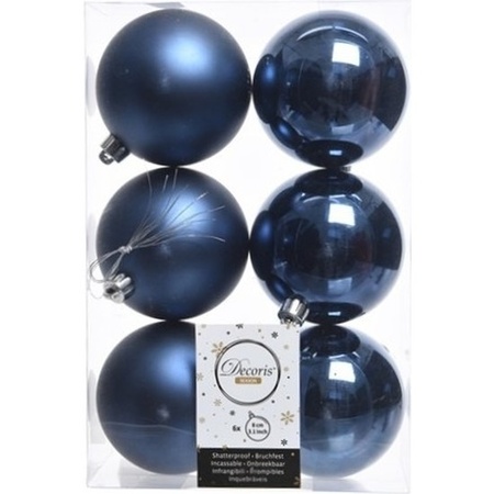 18x Donkerblauwe kerstballen 8 cm kunststof mat/glans