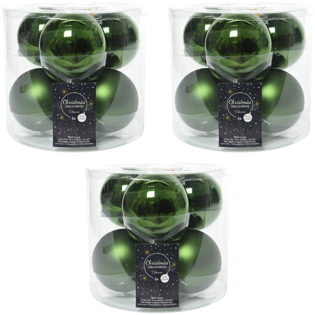 18x Dark green glass Christmas baubles 8 cm shiny/matt