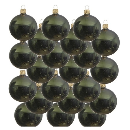 18x Dark green glass Christmas baubles 8 cm shiny