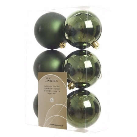 18x Dark green Christmas baubles 8 cm plastic matte/shiny