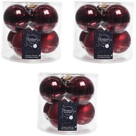 18x Dark red glass Christmas baubles 8 cm shiny/matt