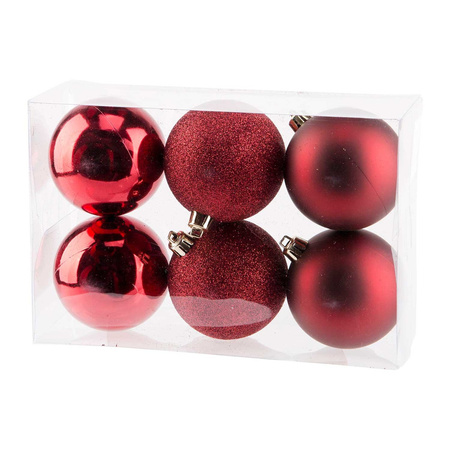 18x Dark red Christmas baubles 8 cm plastic matte/shiny/glitter