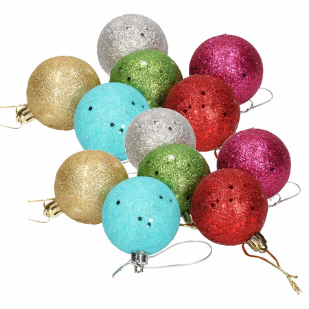 18x Gekleurde glitter kerstballen van piepschuim 5 cm