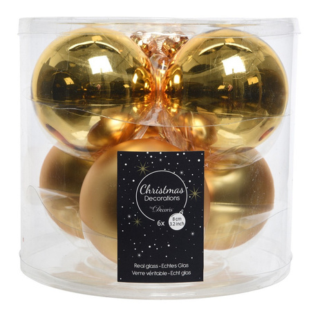 18x Gouden glazen kerstballen 8 cm glans en mat