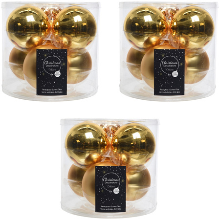 18x Gold glass Christmas baubles 8 cm shiny/matt