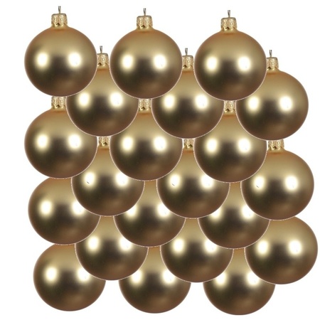 18x Gold glass Christmas baubles 8 cm matte