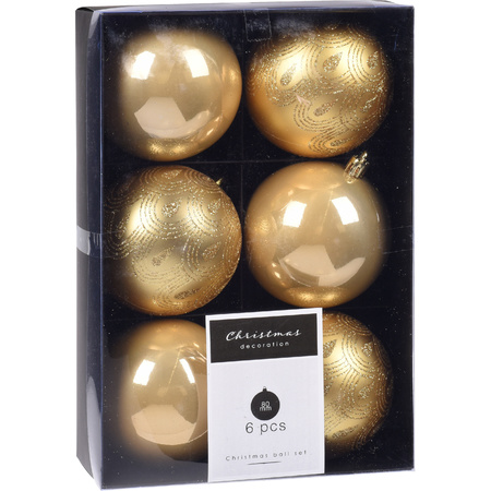 18x Kerstboomversiering luxe kunststof kerstballen goud 8 cm