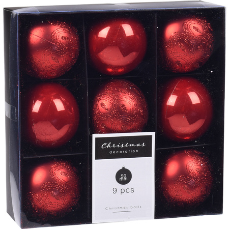 18x Kerstboomversiering luxe kunststof kerstballen rood 5 cm