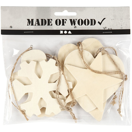 18x Wooden christmas hangers ornaments 9-11 cm