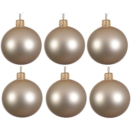 18x Light pearl/champagne glass Christmas baubles 6 cm matte