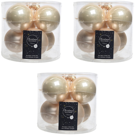 18x Light pearl glass Christmas baubles 8 cm shiny/matt