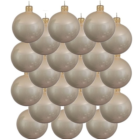 18x Light pearl/champagne glass Christmas baubles 8 cm shiny