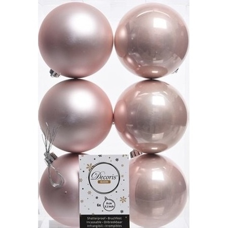 18x Licht roze kerstballen 8 cm kunststof mat/glans