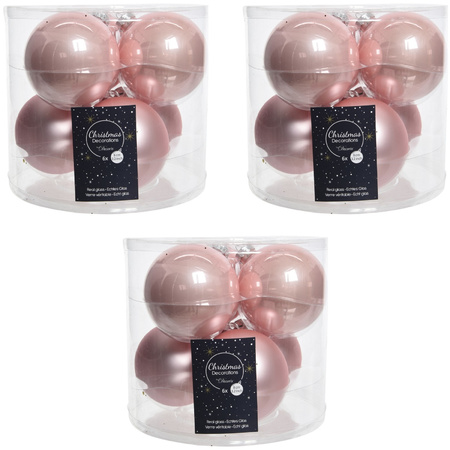 18x Light pink glass Christmas baubles 8 cm shiny/matt