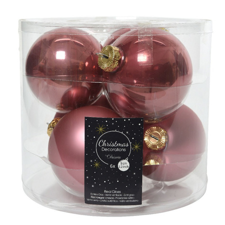 18x Oud roze glazen kerstballen 8 cm glans en mat